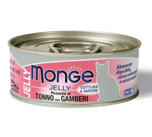 Monge Gelly Adult Cat Консервы с желтоперым тунцом и креветками, 80 г
