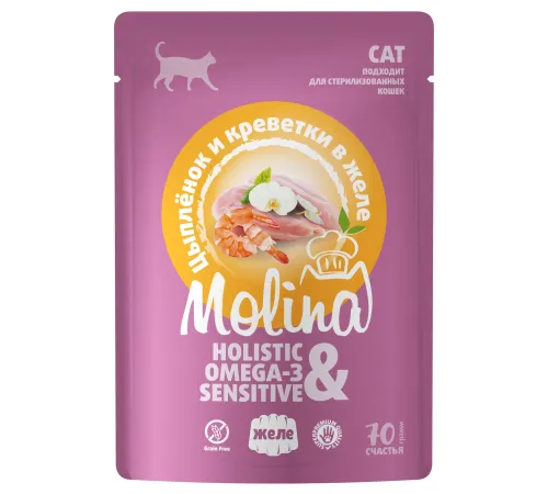 Molina Пауч для кошек (Цыплёнок и креветки в желе), 70 г
