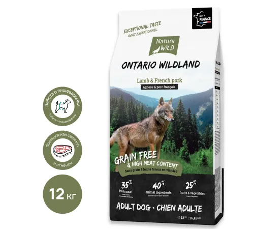 Natura Wild Ontario Wildland (Ягненок, свинина), 12 кг