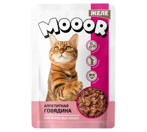 MOOOR Консервы для кошек (Говядина в желе), 75 г х 28 шт