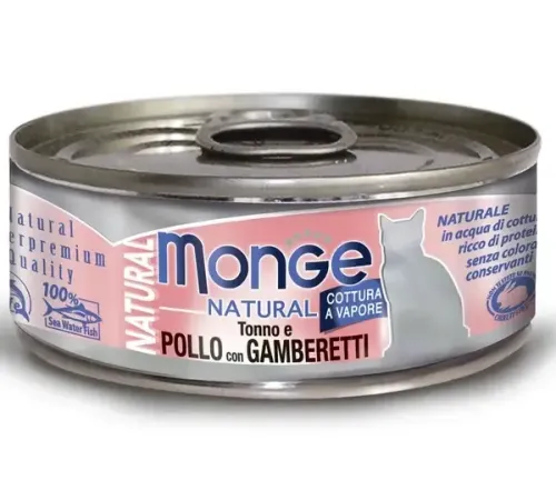Monge Cat Natural Консервы из тунца с курицей и креветками, 80 г