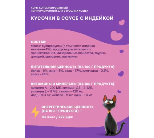 Хаппи Лаппи Пауч для кошек (Индейка в соусе), 75 г х 28 шт