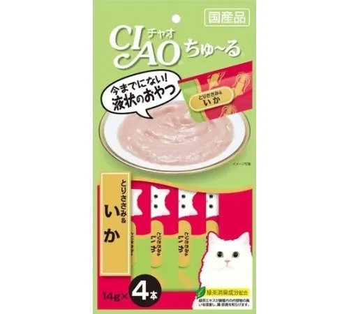 INABA CIAO Churu Куриное филе с кальмаром, 4 х 14 г (упаковка)